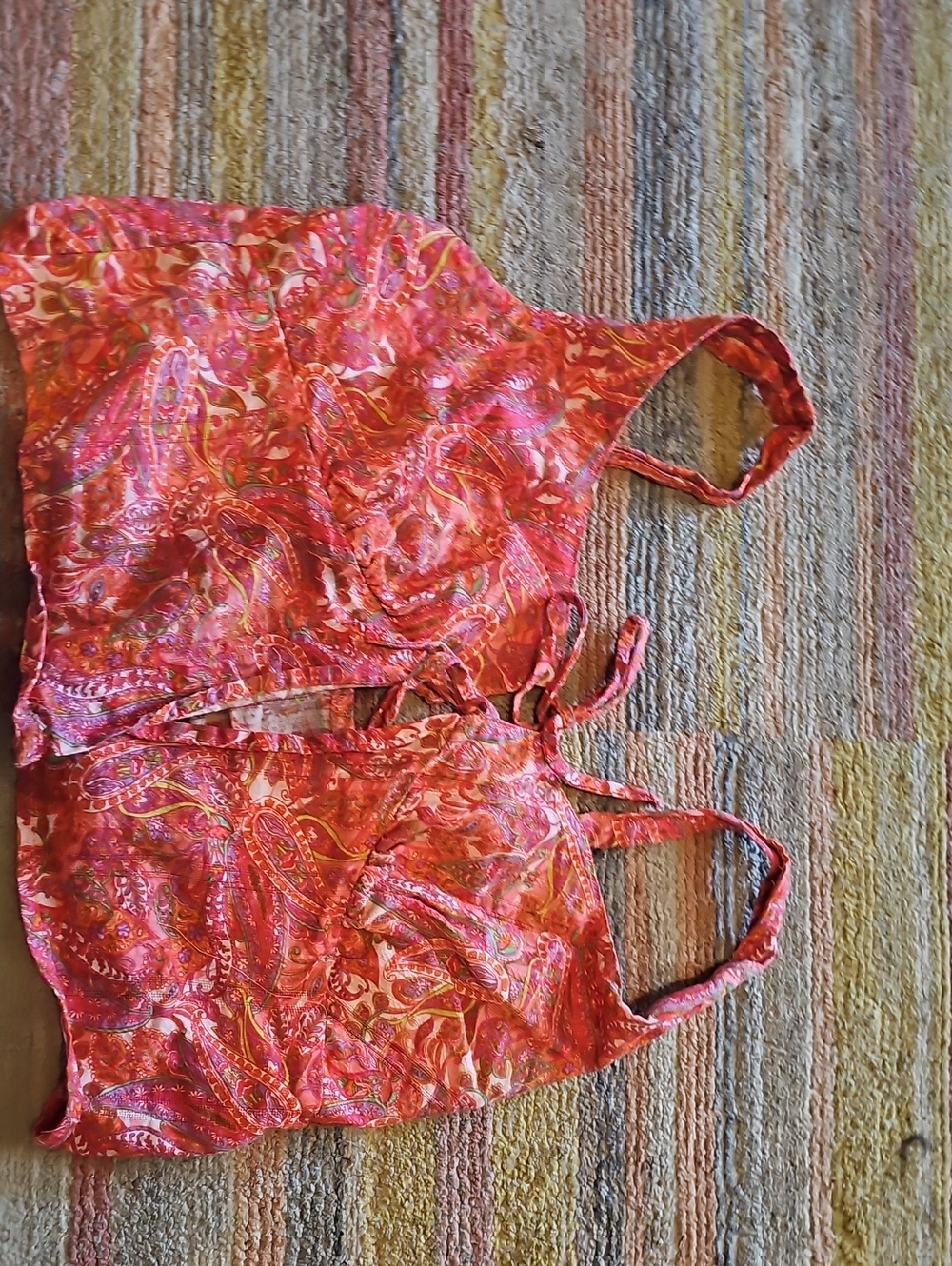 No Boundaries Red Paisley Tie-Front Crop Top